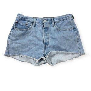 Levi's Shorts Women's 32 Blue Light Wash Jean 501 Cut Off Frayed High Waist